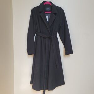 Torrid  Black Wool Look Tie Front Pockets Long Trench Coat